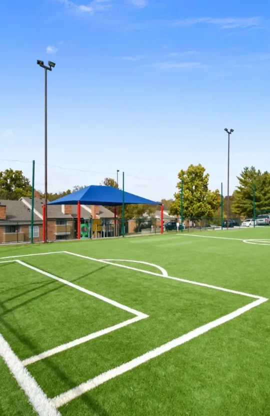 a soccer field with artificial grass and a goal at The Hickory Highlands